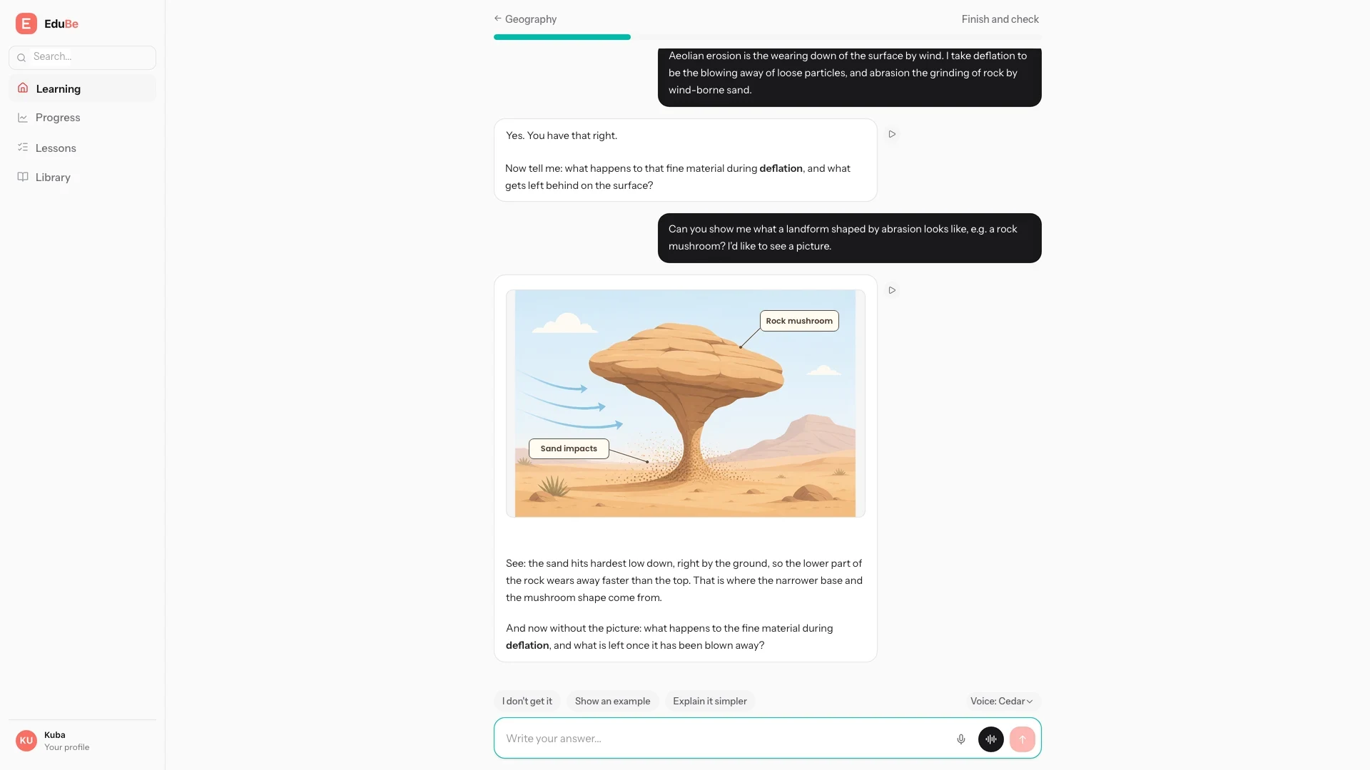 The tutor can generate a visual explanation in the middle of a conversation.