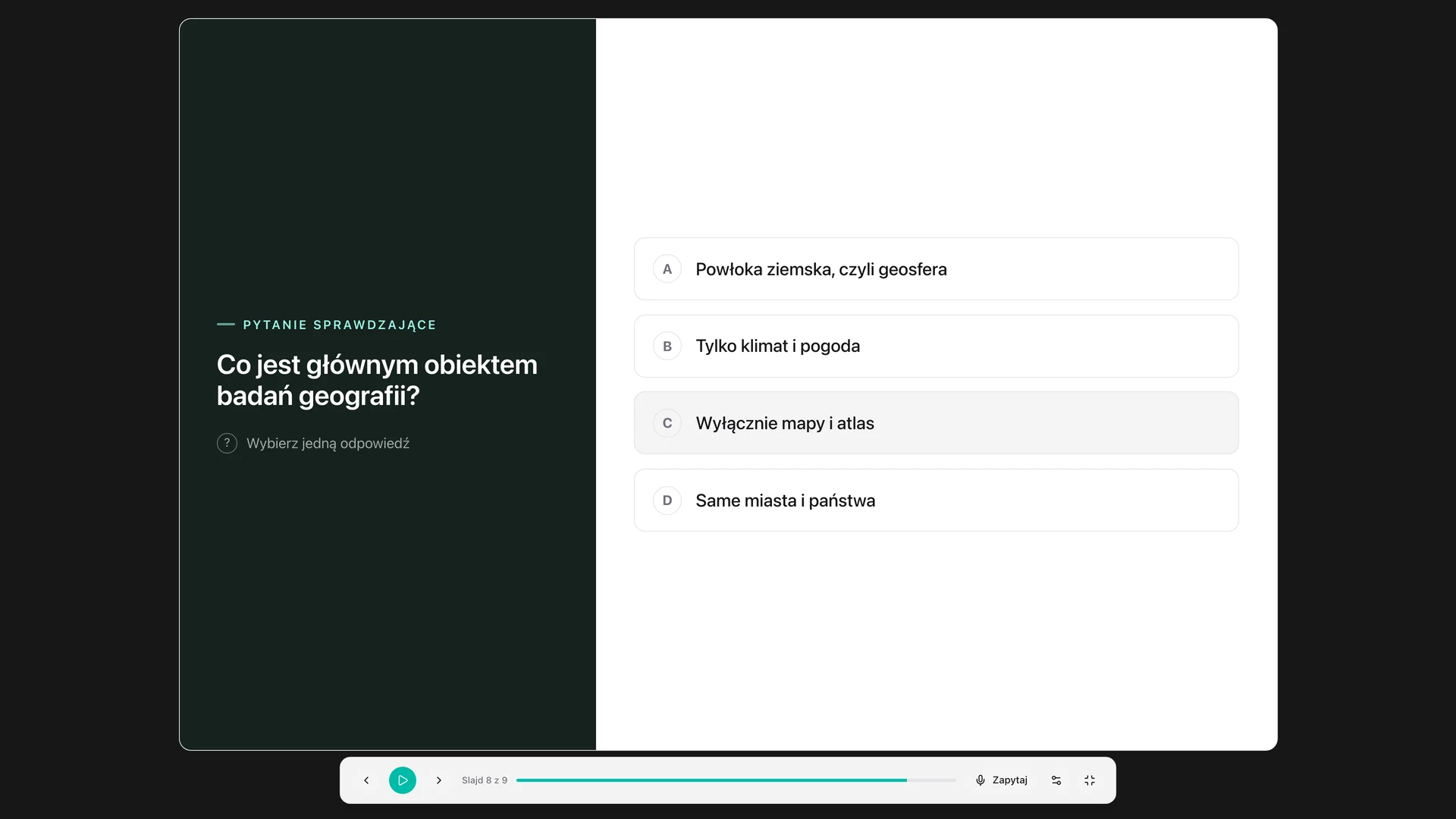 Szybkie sprawdziany opanowania są wbudowane wprost w każdą lekcję.