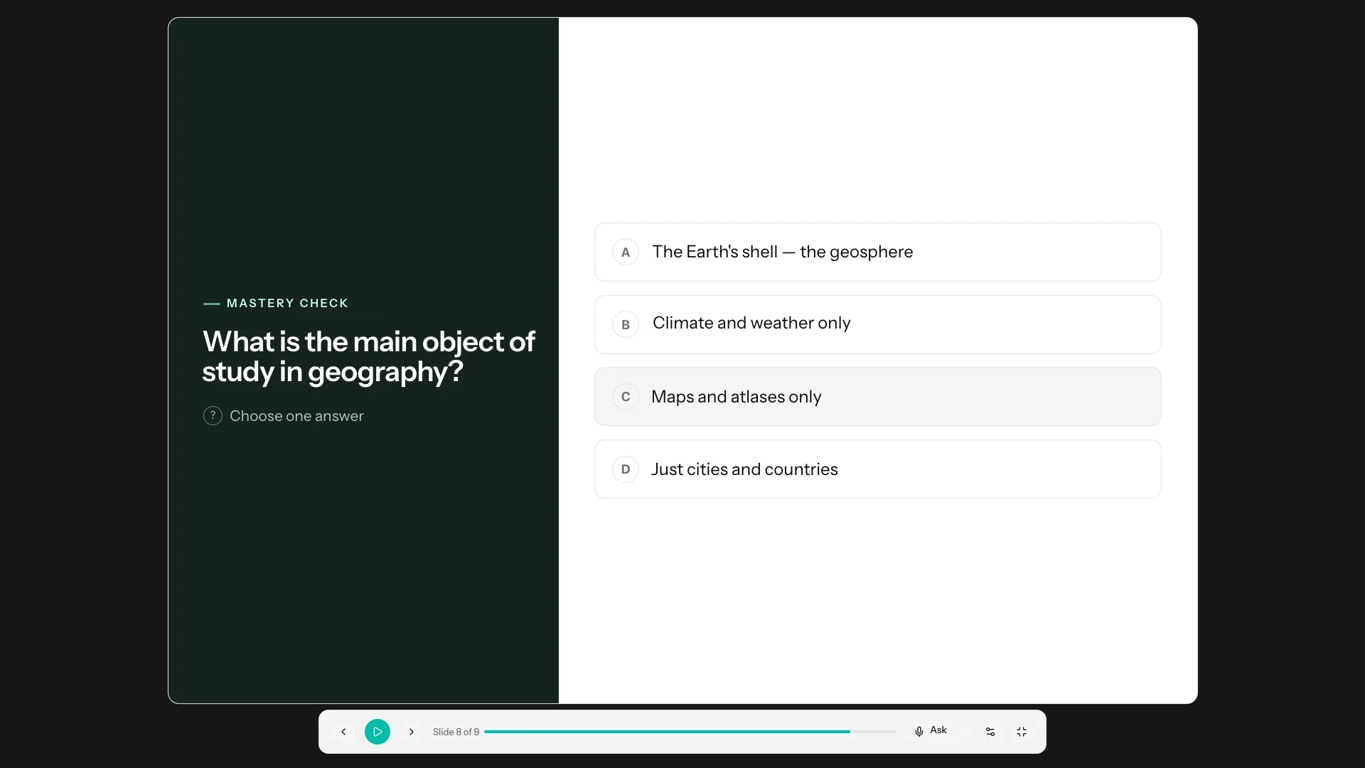 Quick mastery checks are embedded directly into each lesson.