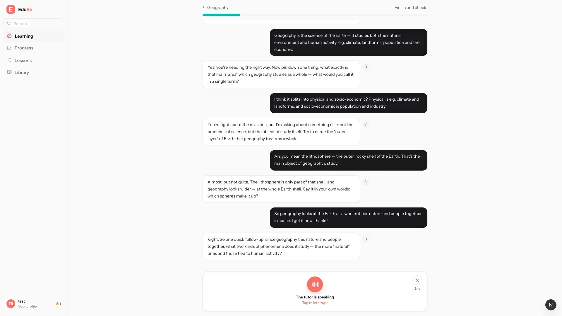 Real-time voice mode lets students work through a topic out loud.