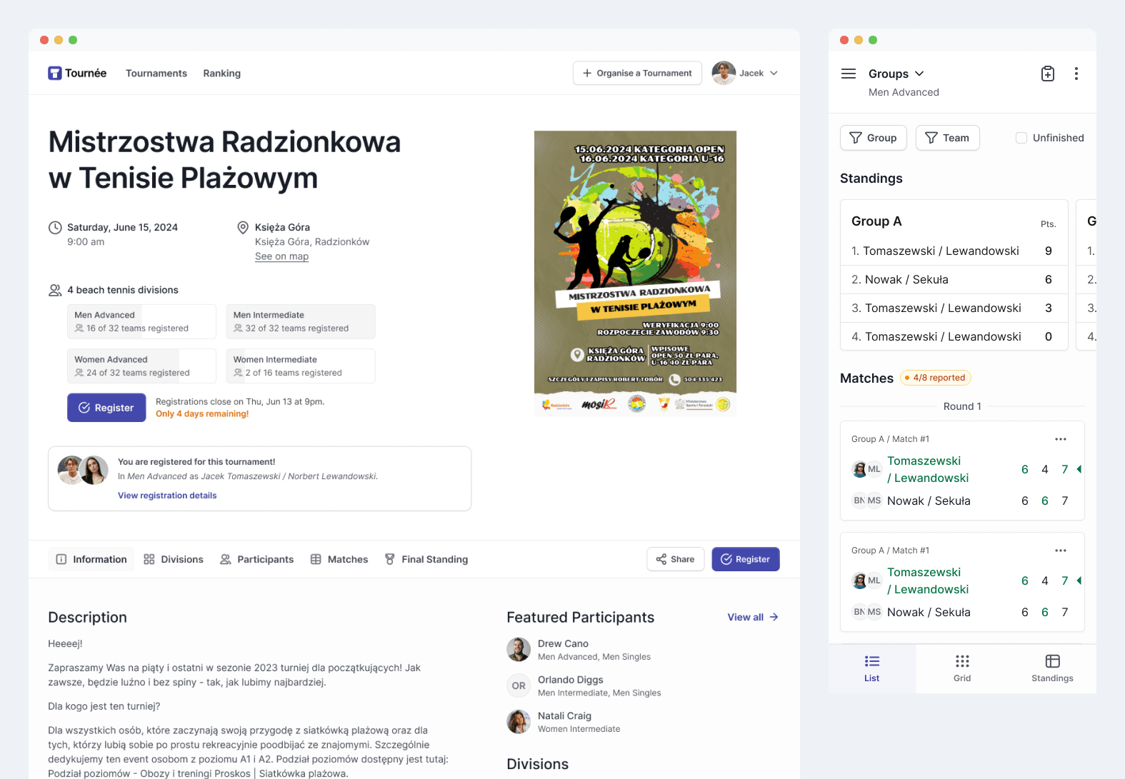 Zrzut ekranu — Tournee