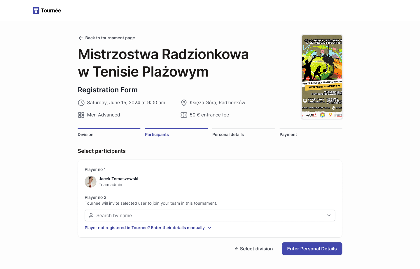 Zrzut ekranu — Tournee