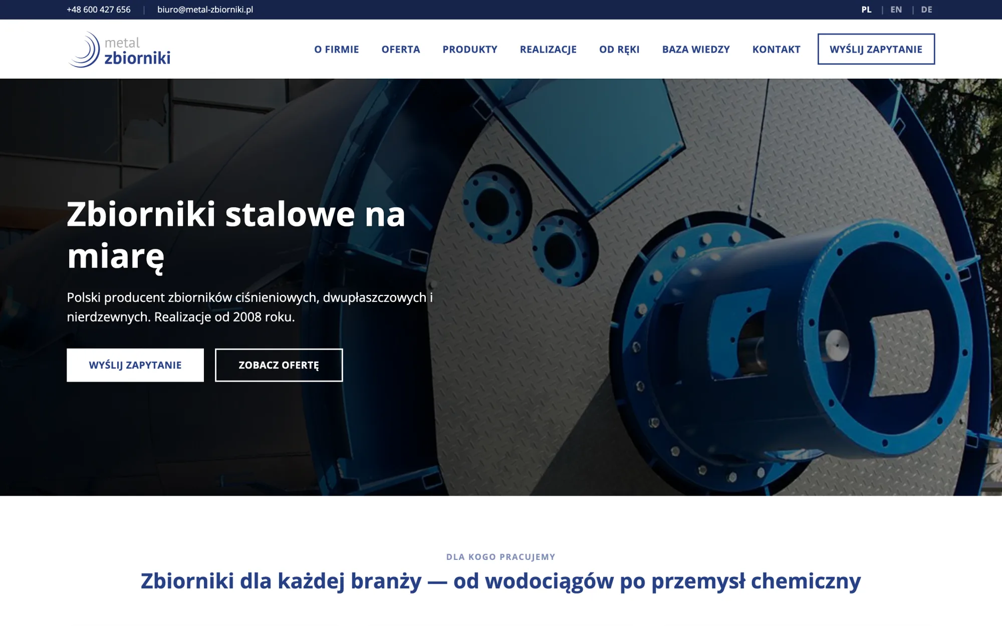 Metal Zbiorniki — Rebuilding a steel-tank maker's sales pipeline — site, configurator, CRM and AI-drafted quotes